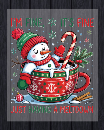 Snowman Christmas DTF Transfer ready to Press, Funny Cute Snowman Christmas Heat Transfer, Meltdown Holidays UV Sticker