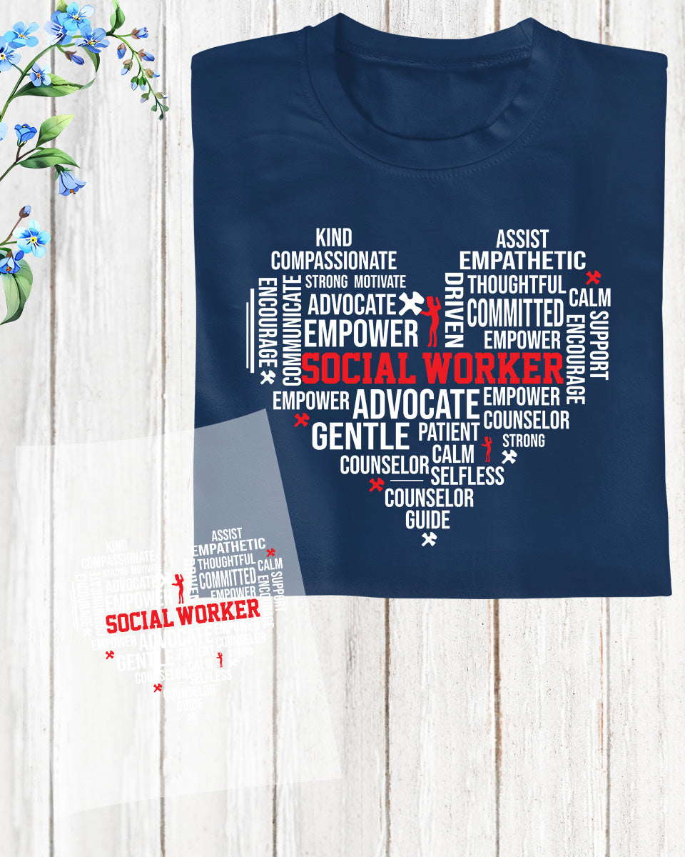 Social Worker Heart DTF Transfer Ready to Press
