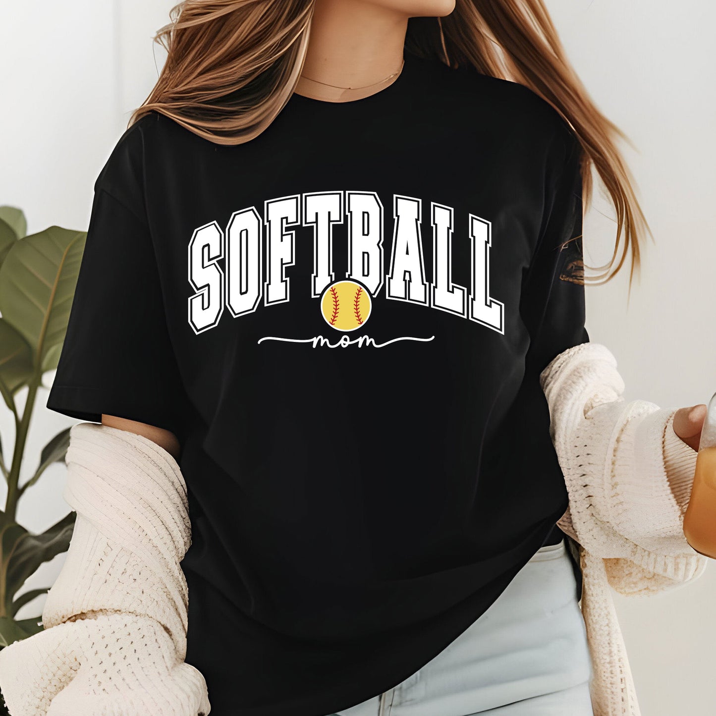 Softball Mom Sweatshirt With Kids Name On Sleeve, Custom Softball Mama Shirt With Sleeve Print, Softball Season Mama Shirt, Mother's Day Gift