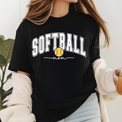 Softball Mom Sweatshirt With Kids Name On Sleeve, Custom Softball Mama Shirt With Sleeve Print, Softball Season Mama Shirt, Mother's Day Gift