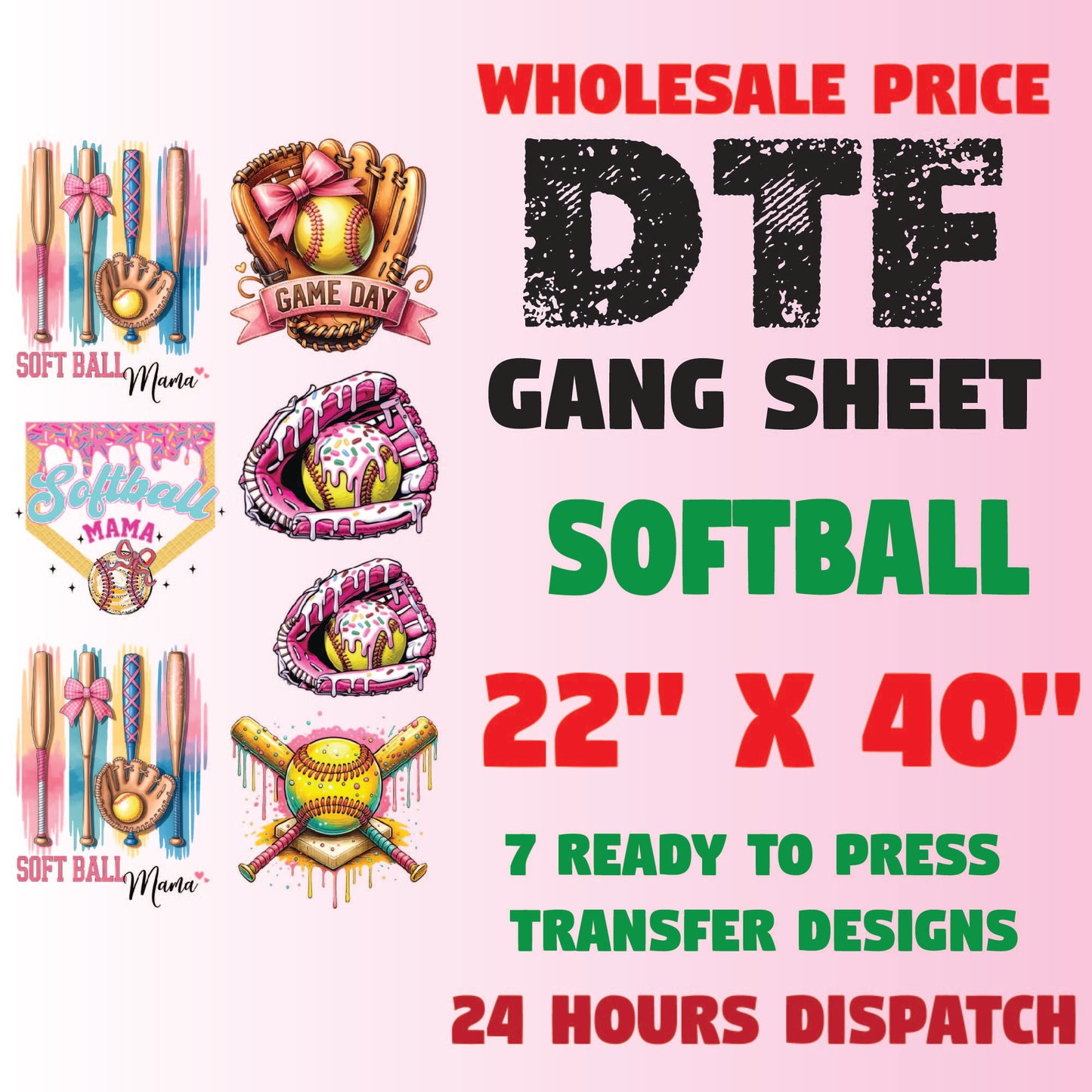 Softball Premade Gang Sheet Softball Vibes DTF Transfer Gang Sheet Trendy Softball Ready For Press Gameday Softball Heat Transfer Gang