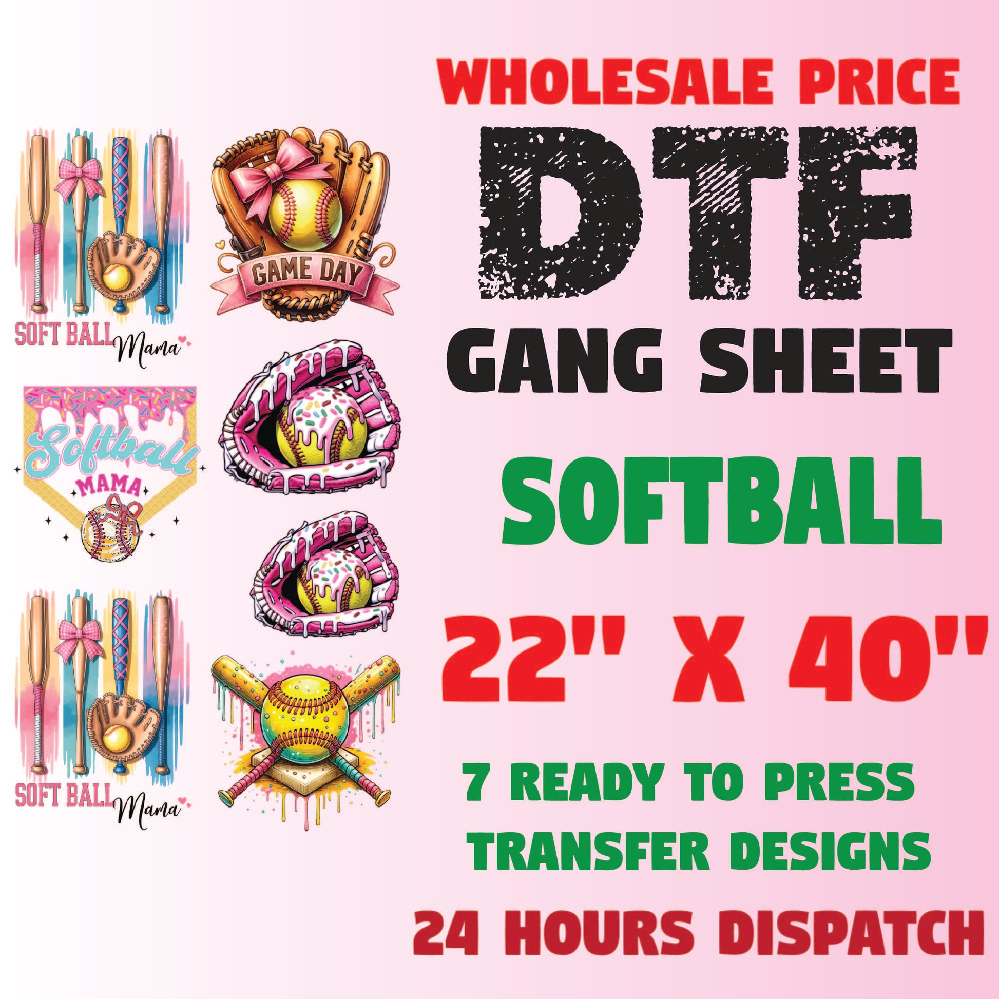 Softball Premade Gang Sheet Softball Vibes DTF Transfer Gang Sheet Trendy Softball Ready For Press Gameday Softball Heat Transfer Gang