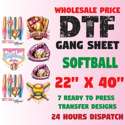 Softball Premade Gang Sheet Softball Vibes DTF Transfer Gang Sheet Trendy Softball Ready For Press Gameday Softball Heat Transfer Gang
