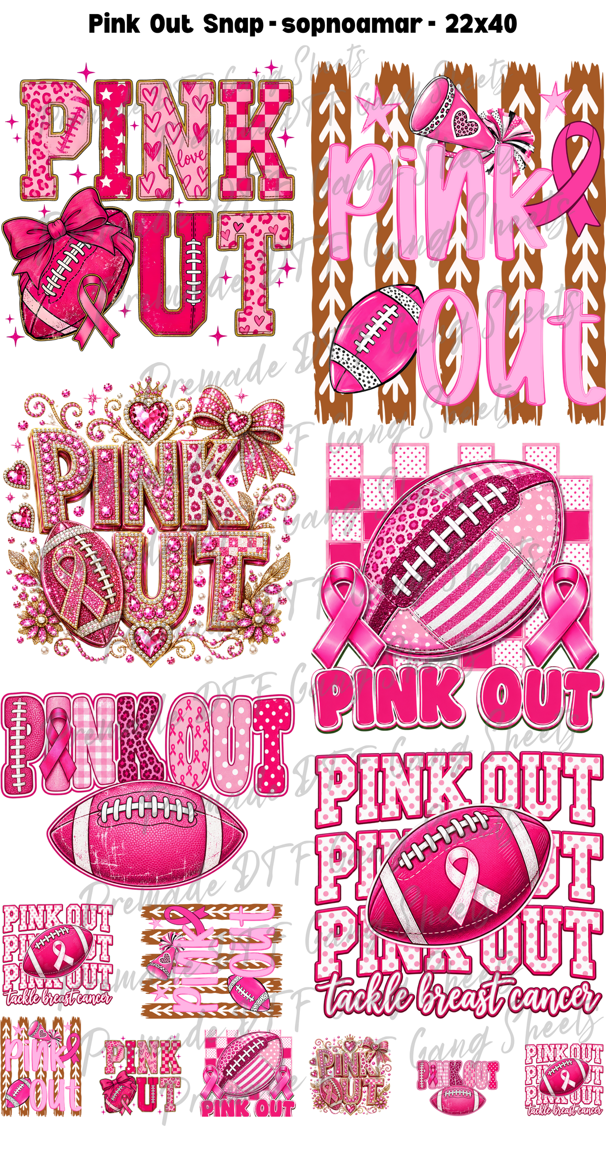 Pink Out Premade Gang Sheet Breast Cancer Awareness DTF Transfer Ready to Press