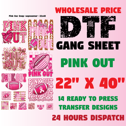 Pink Out Premade Gang Sheet Breast Cancer Awareness DTF Transfer Ready to Press