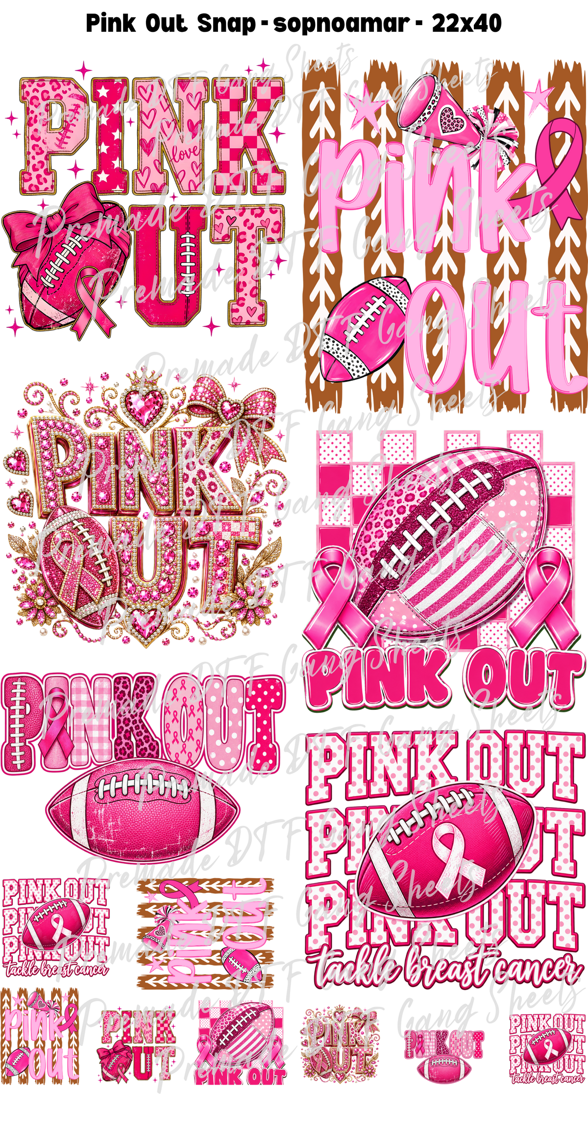 Pink Out Premade Gang Sheet Breast Cancer Awareness DTF Transfer Ready to Press