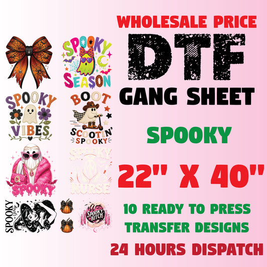 Spooky Season Premade Gang Sheet Halloween DTF Transfer Ready to Press Holiday Season Spooky Ghost Heat Transfer For Sh