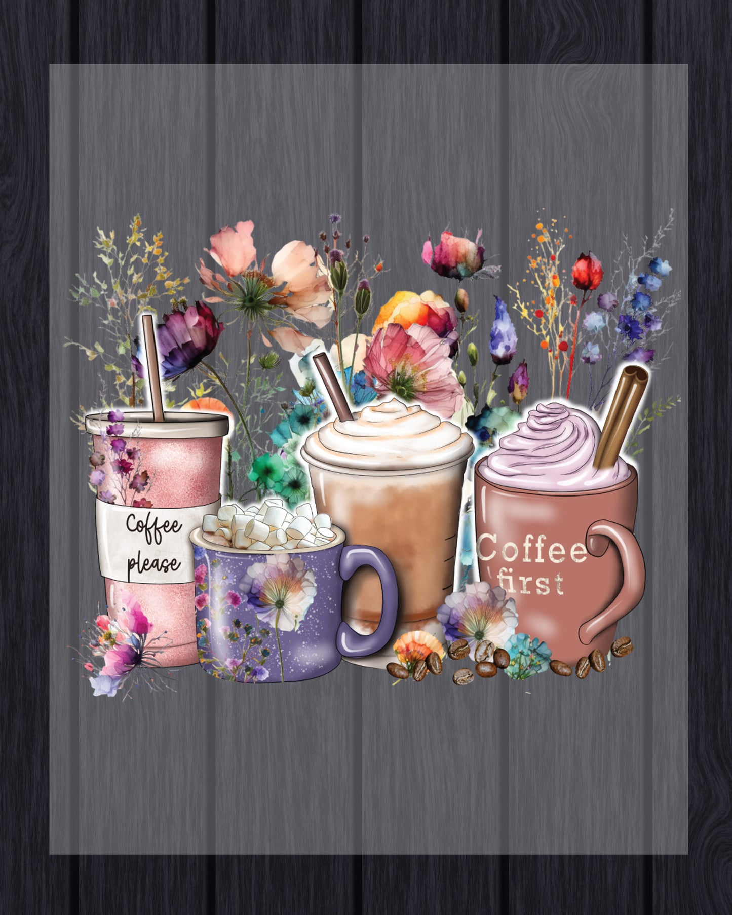 Spring Wildflowers Coffee Cup DTF Transfer