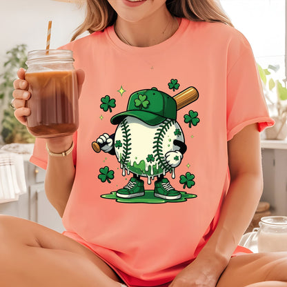 St. Patrick’s Day Baseball DTF Transfer ready to Press Sports Character Heat Transfer for Shirts Shamrock UV Sticker Prints Iron on Transfer