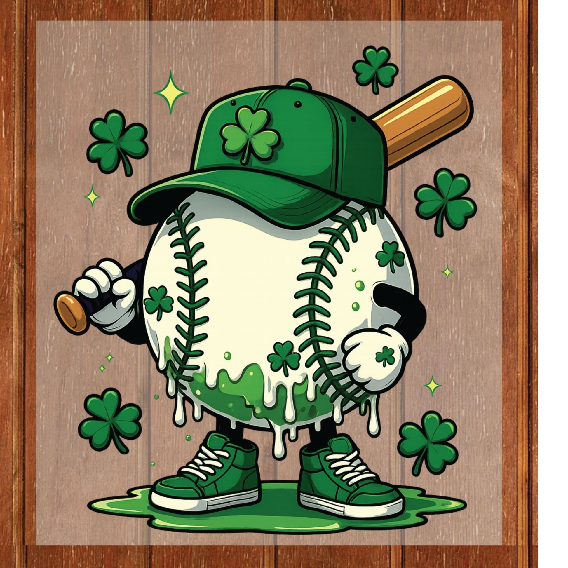 St. Patrick’s Day Baseball DTF Transfer ready to Press Sports Character Heat Transfer for Shirts Shamrock UV Sticker Prints Iron on Transfer