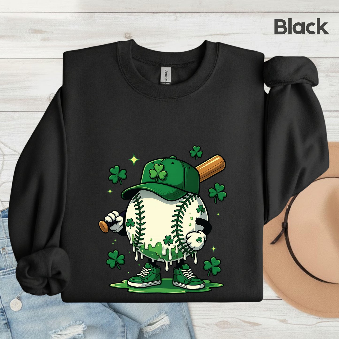 St Patrick’s Day Baseball Shirt Sports Shamrock Character Sweatshirt Saint Patrick Party Tees Irish Sweater For Men Women Kids
