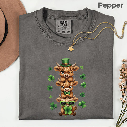 St Patrick’s Day Comfort Colors T Shirts Highland Cow Sweatshirt Irish Friends Animal Lover Gift Tees Saint patrick's Day Sweater