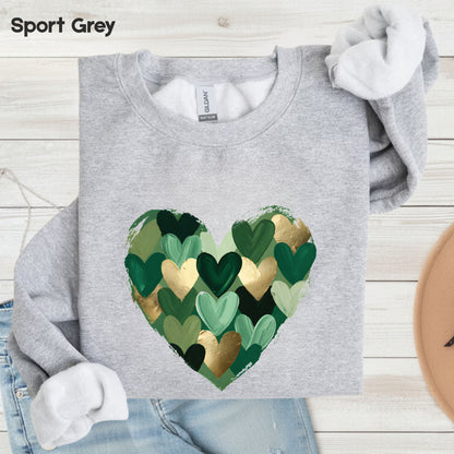 St. Patrick’s Day Heart Shirt Shamrock Sweatshirt Saint Patrick Party Tees Irish Green Sweater For Men Women Kids