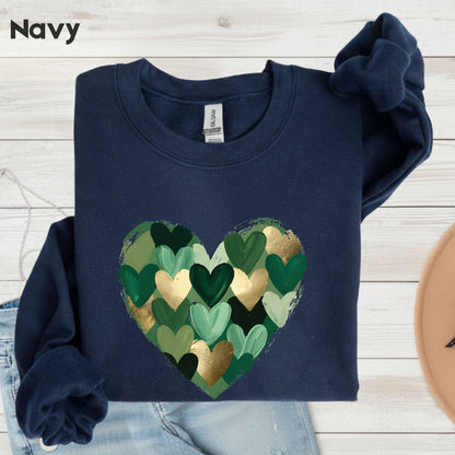 St. Patrick’s Day Heart Shirt Shamrock Sweatshirt Saint Patrick Party Tees Irish Green Sweater For Men Women Kids