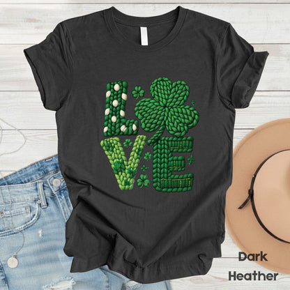 St Patrick’s Day Love Shirts Yarn Faux Shamrock Sweatshirt Saint Patrick Party Tees Irish Green Sweater For Men Women Kids