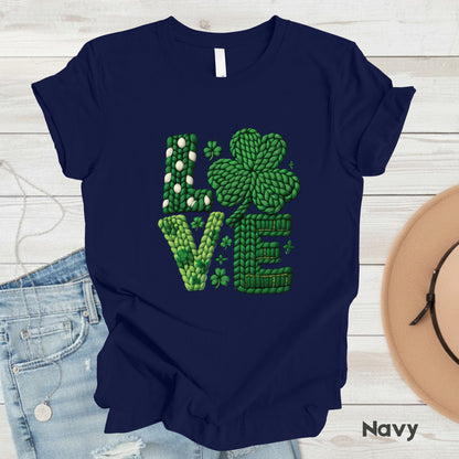 St Patrick’s Day Love Shirts Yarn Faux Shamrock Sweatshirt Saint Patrick Party Tees Irish Green Sweater For Men Women Kids