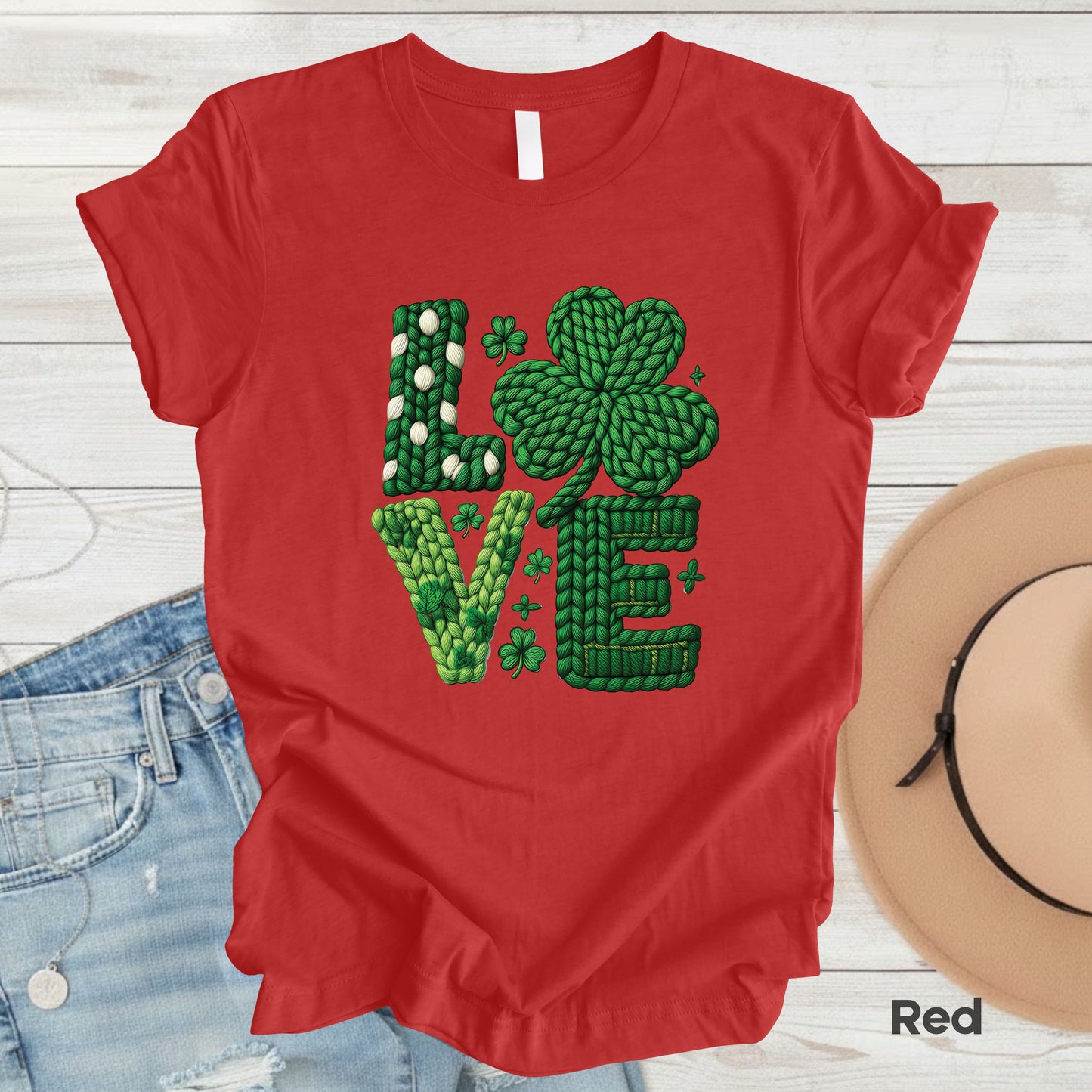 St Patrick’s Day Love Shirts Yarn Faux Shamrock Sweatshirt Saint Patrick Party Tees Irish Green Sweater For Men Women Kids