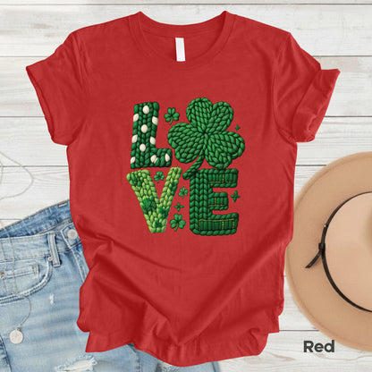 St Patrick’s Day Love Shirts Yarn Faux Shamrock Sweatshirt Saint Patrick Party Tees Irish Green Sweater For Men Women Kids