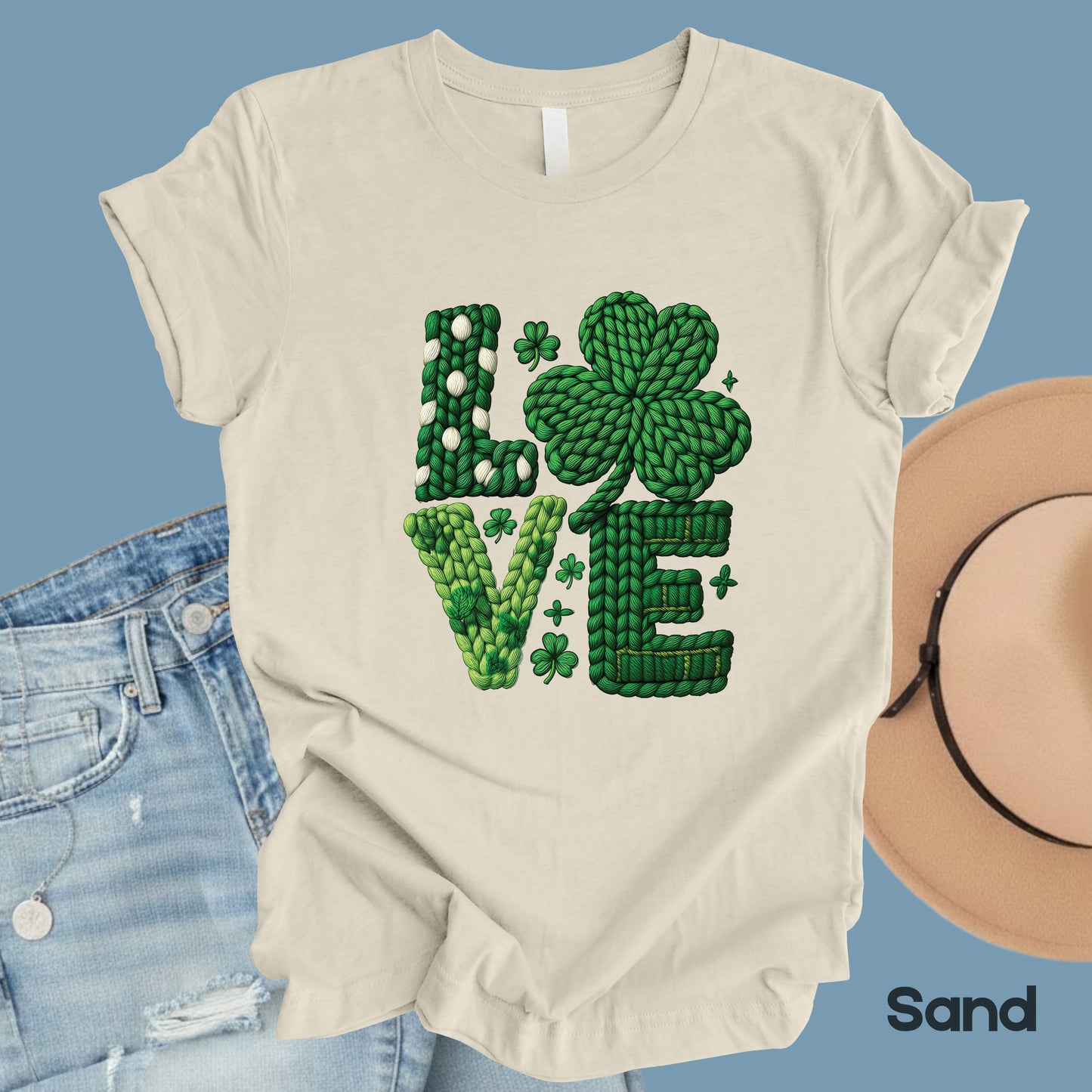 St Patrick’s Day Love Shirts Yarn Faux Shamrock Sweatshirt Saint Patrick Party Tees Irish Green Sweater For Men Women Kids