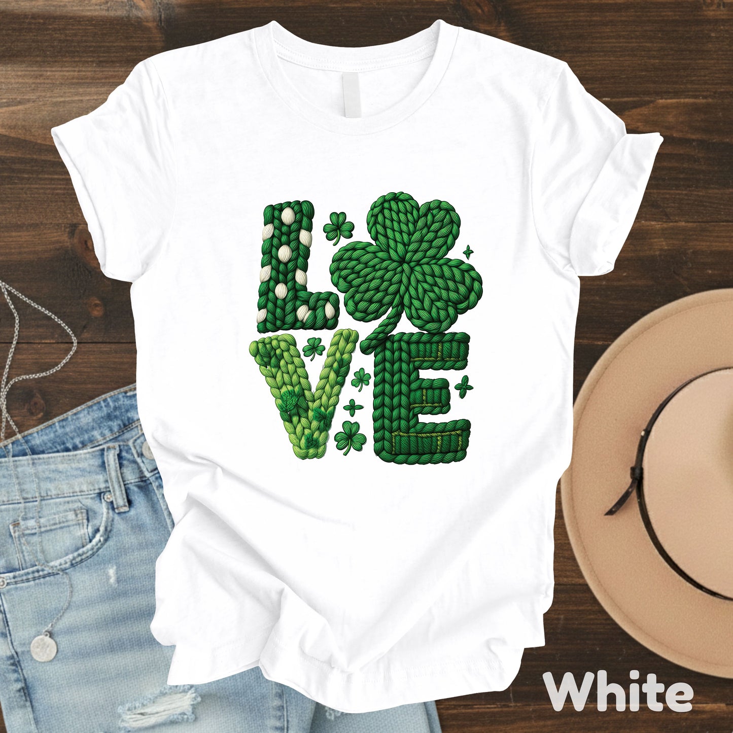 St Patrick’s Day Love Shirts Yarn Faux Shamrock Sweatshirt Saint Patrick Party Tees Irish Green Sweater For Men Women Kids