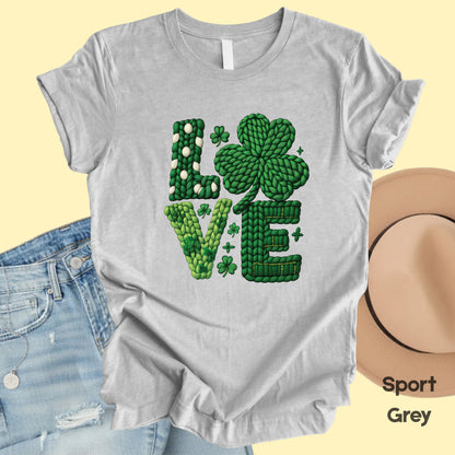 St Patrick’s Day Love Shirts Yarn Faux Shamrock Sweatshirt Saint Patrick Party Tees Irish Green Sweater For Men Women Kids