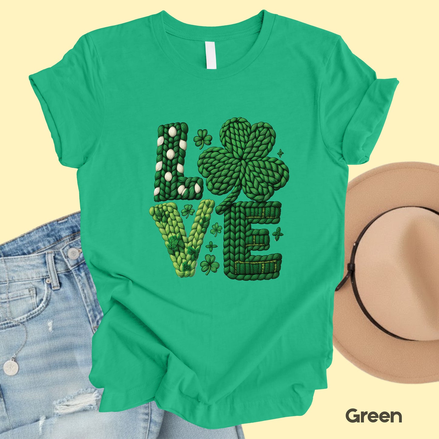 St Patrick’s Day Love Shirts Yarn Faux Shamrock Sweatshirt Saint Patrick Party Tees Irish Green Sweater For Men Women Kids