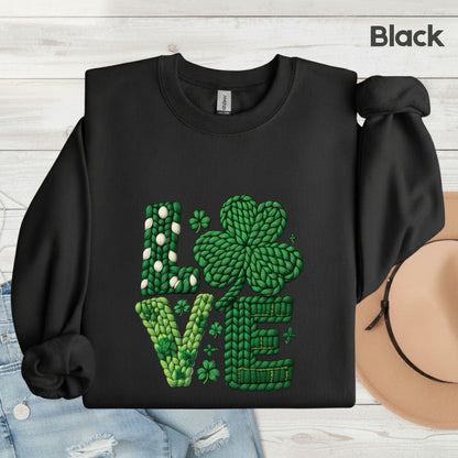 St Patrick’s Day Love Shirts Yarn Faux Shamrock Sweatshirt Saint Patrick Party Tees Irish Green Sweater For Men Women Kids