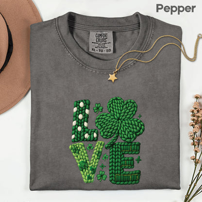 St Patrick’s Day Love Shirts Yarn Faux Shamrock Sweatshirt Saint Patrick Party Tees Irish Green Sweater For Men Women Kids