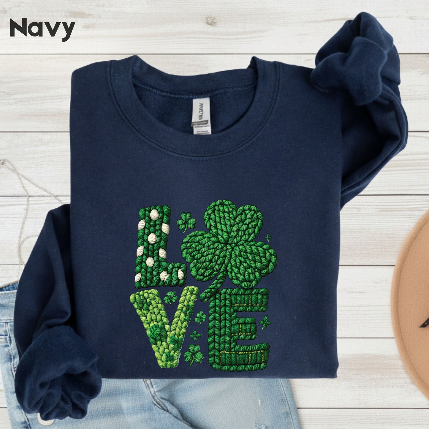 St Patrick’s Day Love Shirts Yarn Faux Shamrock Sweatshirt Saint Patrick Party Tees Irish Green Sweater For Men Women Kids