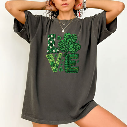 St Patrick’s Day Love DTF Transfer ready to Press Yarn Faux Shamrock Heat Transfer for Shirts Irish UV Sticker Prints Iron on Transfer