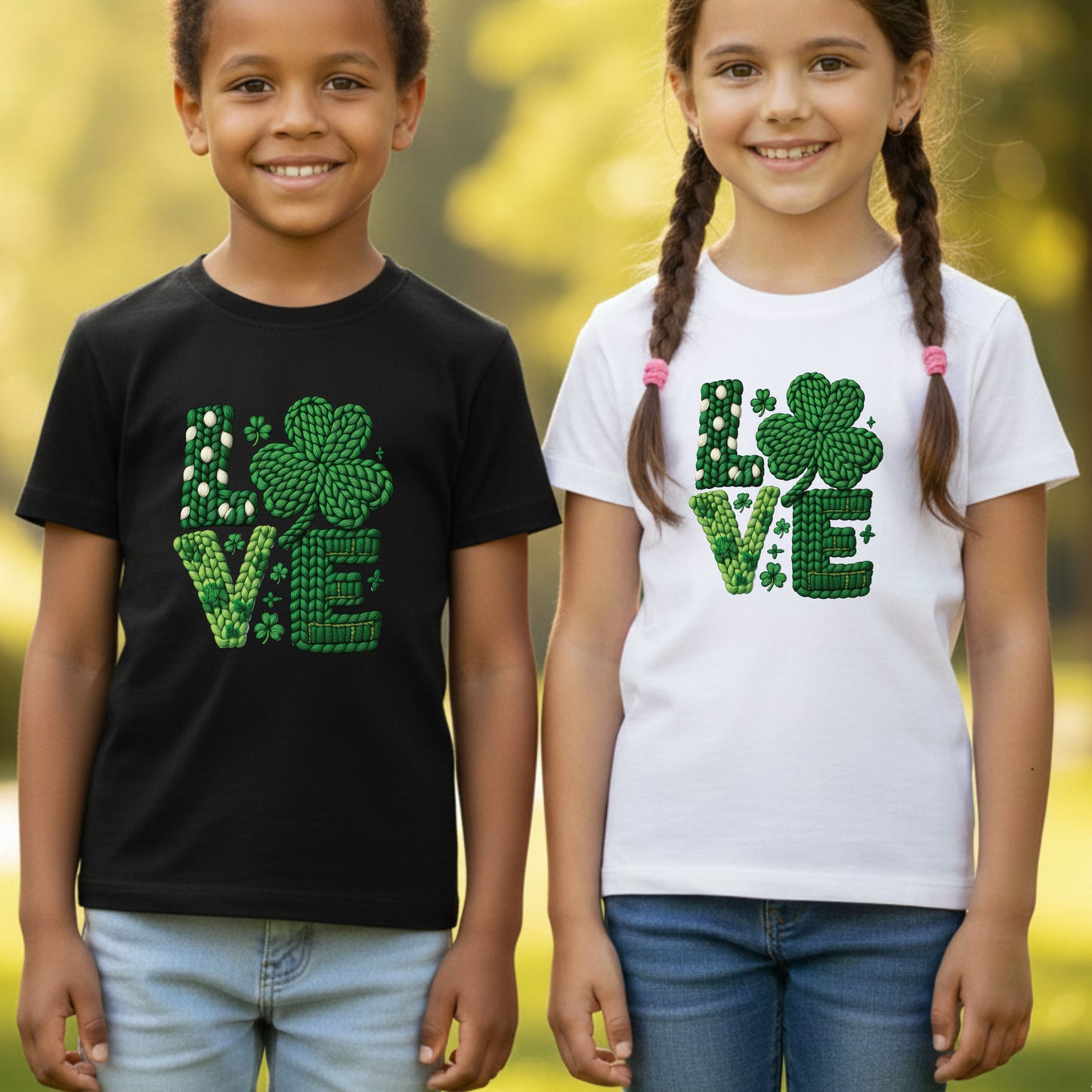 St Patrick’s Day Love Shirts Yarn Faux Shamrock Sweatshirt Saint Patrick Party Tees Irish Green Sweater For Men Women Kids
