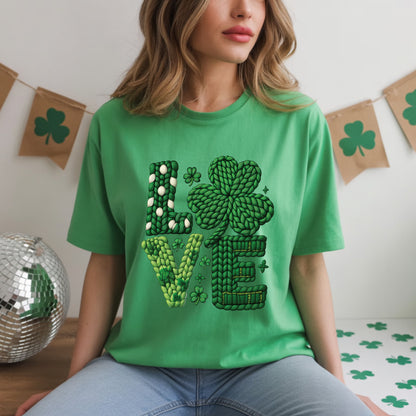 St Patrick’s Day Love DTF Transfer ready to Press Yarn Faux Shamrock Heat Transfer for Shirts Irish UV Sticker Prints Iron on Transfer