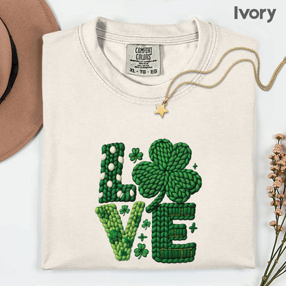 St Patrick’s Day Love Shirts Yarn Faux Shamrock Sweatshirt Saint Patrick Party Tees Irish Green Sweater For Men Women Kids