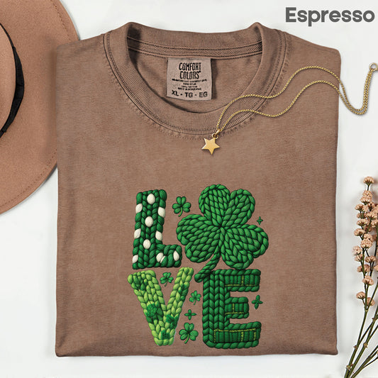 St Patrick’s Day Love DTF Transfer ready to Press Yarn Faux Shamrock Heat Transfer for Shirts Irish UV Sticker Prints Iron on Transfer