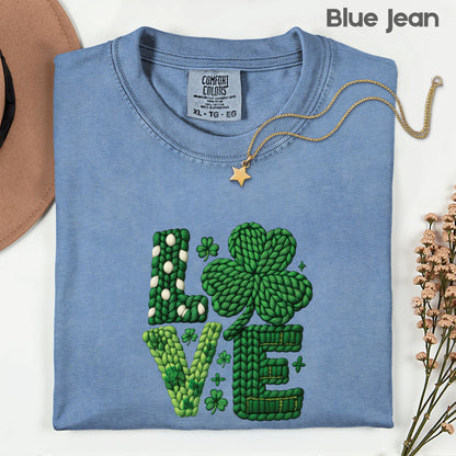 St Patrick’s Day Love Shirts Yarn Faux Shamrock Sweatshirt Saint Patrick Party Tees Irish Green Sweater For Men Women Kids