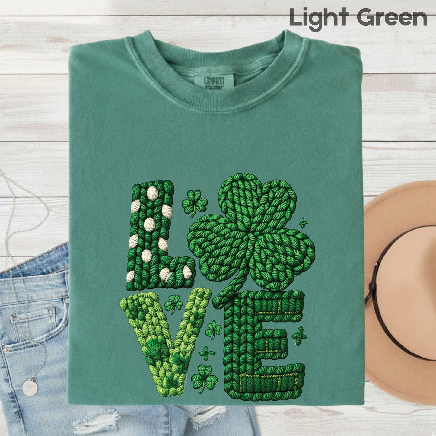 St Patrick’s Day Love Shirts Yarn Faux Shamrock Sweatshirt Saint Patrick Party Tees Irish Green Sweater For Men Women Kids