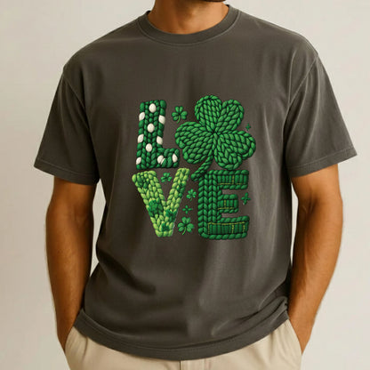 St Patrick’s Day Love DTF Transfer ready to Press Yarn Faux Shamrock Heat Transfer for Shirts Irish UV Sticker Prints Iron on Transfer