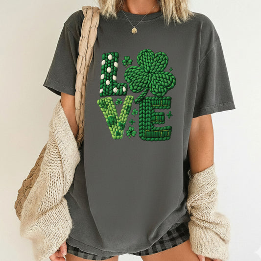 St Patrick’s Day Love DTF Transfer ready to Press Yarn Faux Shamrock Heat Transfer for Shirts Irish UV Sticker Prints Iron on Transfer