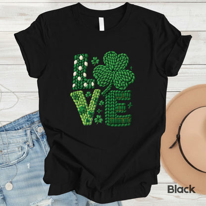 St Patrick’s Day Love Shirts Yarn Faux Shamrock Sweatshirt Saint Patrick Party Tees Irish Green Sweater For Men Women Kids