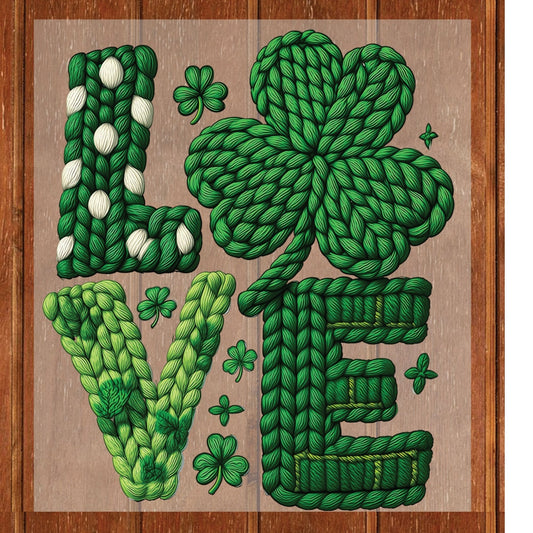 St Patrick’s Day Love DTF Transfer ready to Press Yarn Faux Shamrock Heat Transfer for Shirts Irish UV Sticker Prints Iron on Transfer