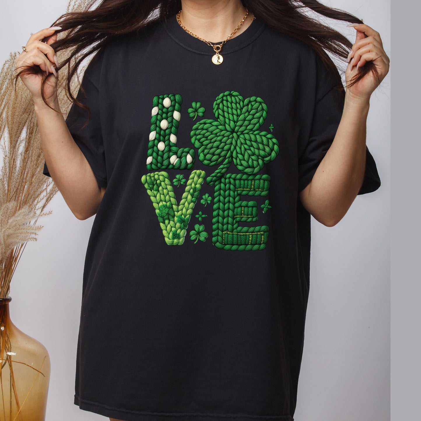 St Patrick’s Day Love DTF Transfer ready to Press Yarn Faux Shamrock Heat Transfer for Shirts Irish UV Sticker Prints Iron on Transfer