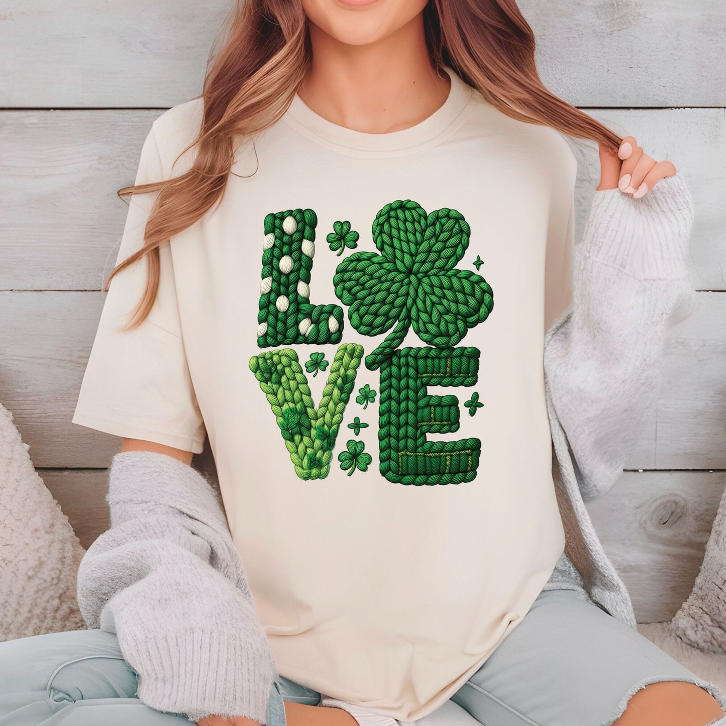 St Patrick’s Day Love DTF Transfer ready to Press Yarn Faux Shamrock Heat Transfer for Shirts Irish UV Sticker Prints Iron on Transfer