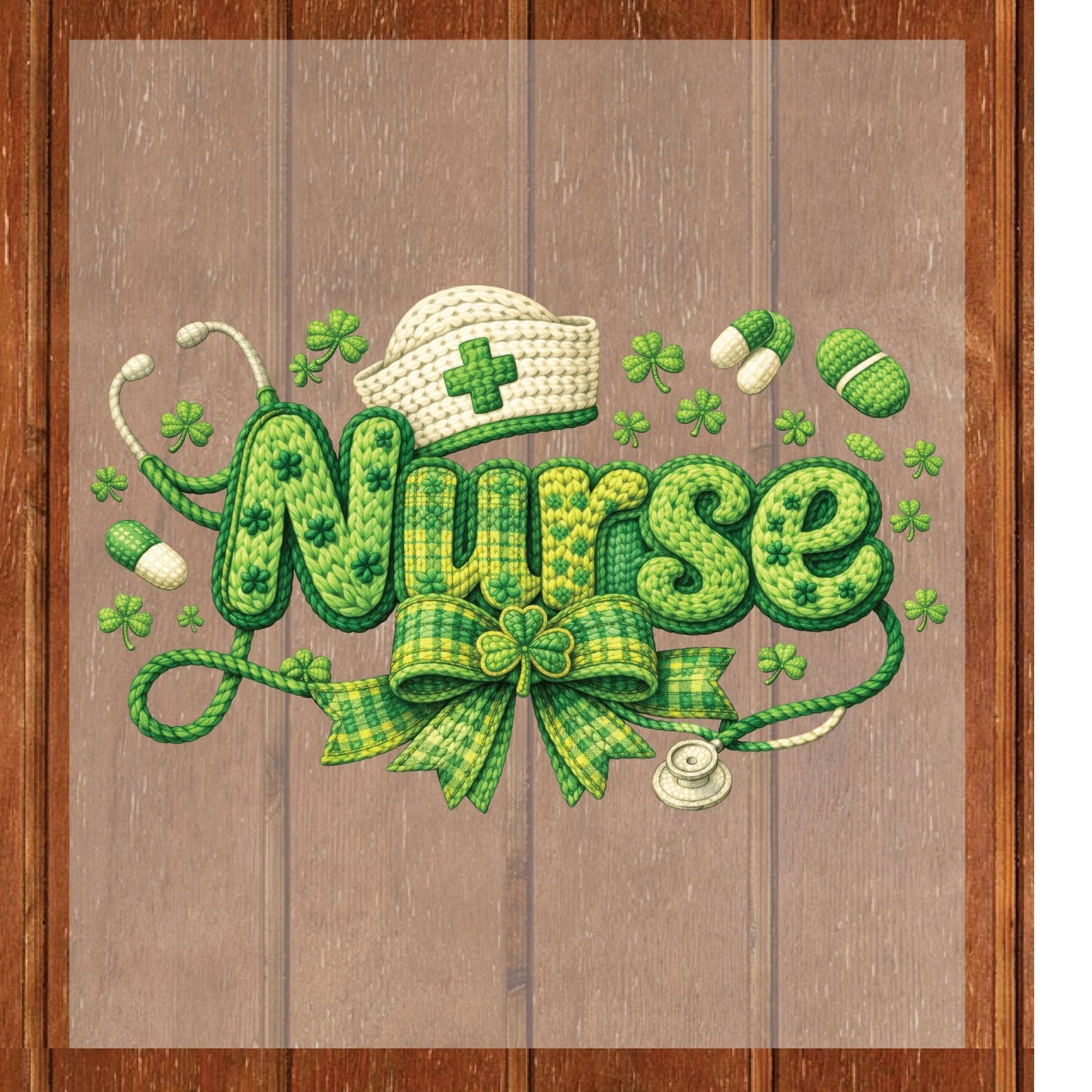 St Patrick’s Day Nurse DTF Transfer ready to Press Crochet Yarn Shamrock Heat Transfer for Shirts Irish UV Sticker Prints Iron on Transfer