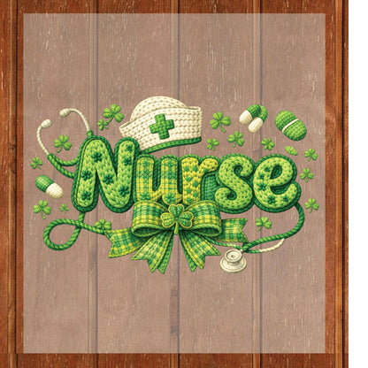 St Patrick’s Day Nurse DTF Transfer ready to Press Crochet Yarn Shamrock Heat Transfer for Shirts Irish UV Sticker Prints Iron on Transfer