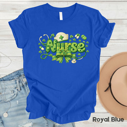 St Patrick’s Day Nurse Shirts Crochet Yarn Shamrock Sweatshirt Saint Patrick Party Tees Irish Green Sweater For Men Women Kids