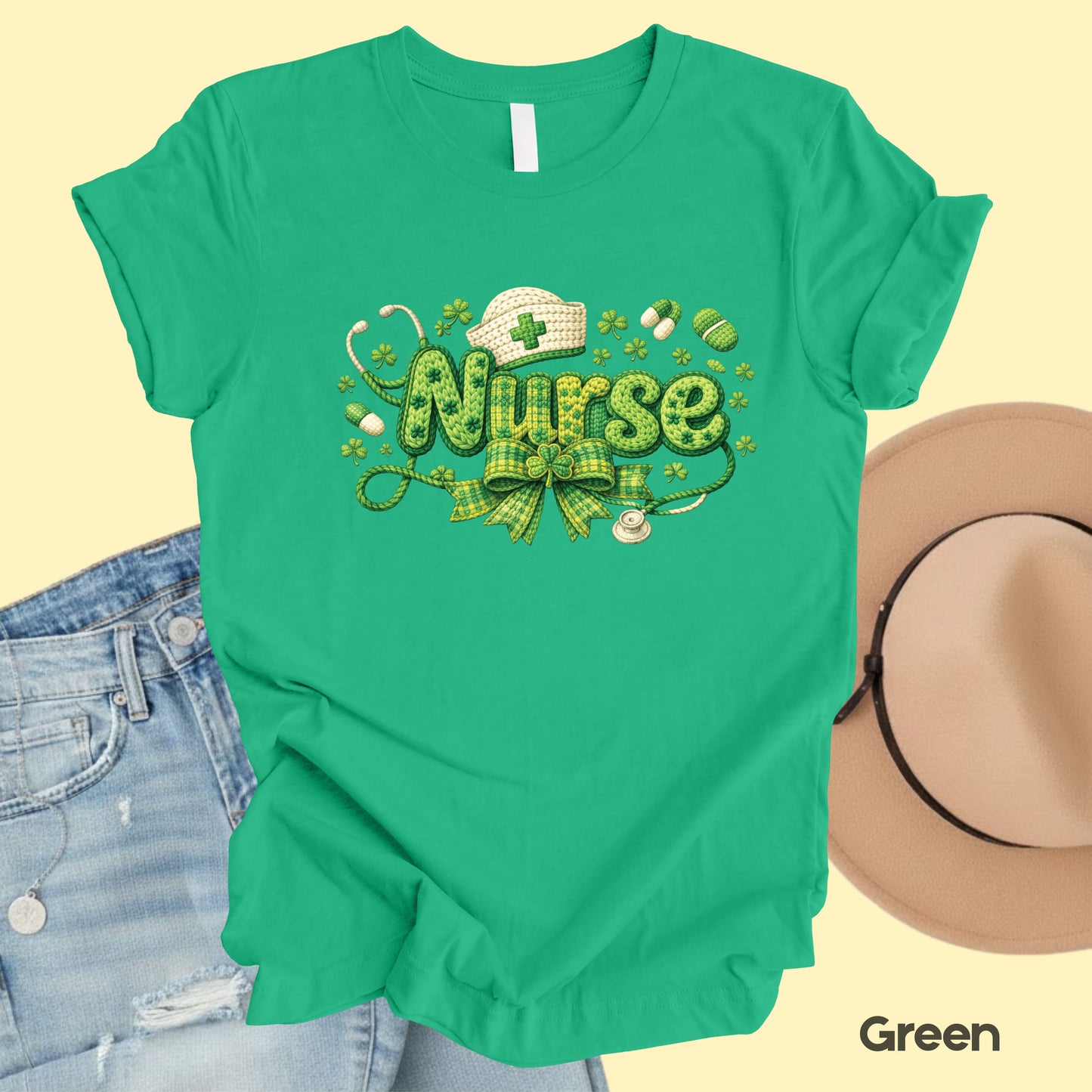 St Patrick’s Day Nurse Shirts Crochet Yarn Shamrock Sweatshirt Saint Patrick Party Tees Irish Green Sweater For Men Women Kids