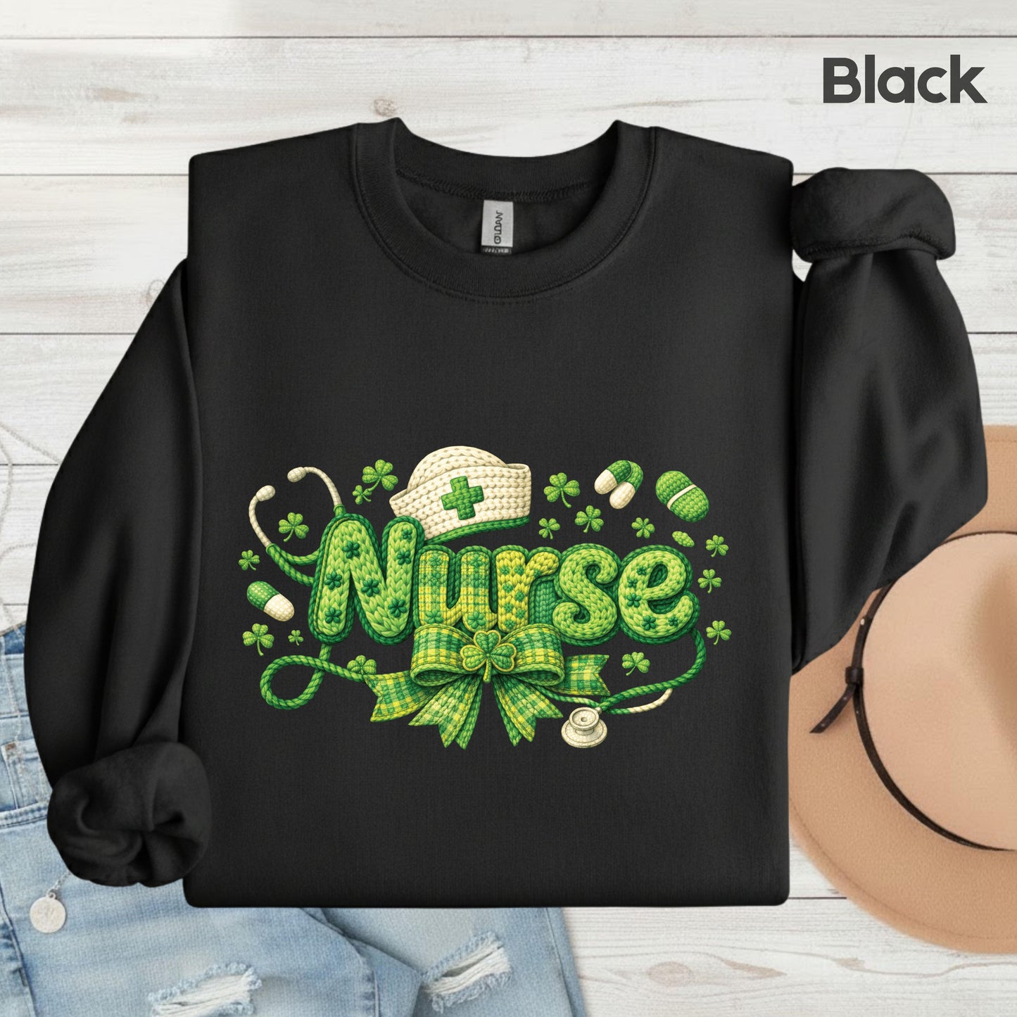 St Patrick’s Day Nurse Shirts Crochet Yarn Shamrock Sweatshirt Saint Patrick Party Tees Irish Green Sweater For Men Women Kids