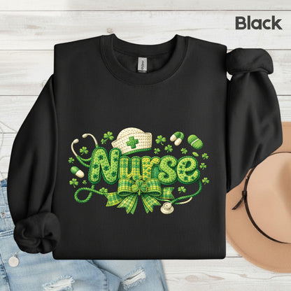 St Patrick’s Day Nurse Shirts Crochet Yarn Shamrock Sweatshirt Saint Patrick Party Tees Irish Green Sweater For Men Women Kids