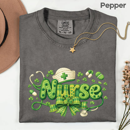 St Patrick’s Day Nurse Shirts Crochet Yarn Shamrock Sweatshirt Saint Patrick Party Tees Irish Green Sweater For Men Women Kids