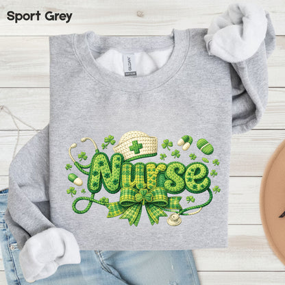 St Patrick’s Day Nurse Shirts Crochet Yarn Shamrock Sweatshirt Saint Patrick Party Tees Irish Green Sweater For Men Women Kids